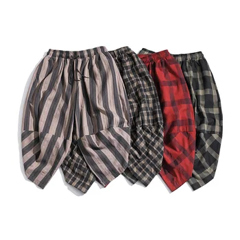 

Summer new plaid pants men fashion casual cropped trousers Man Streetwear trend wild hip hop loose joggers sweatpants M-5XL
