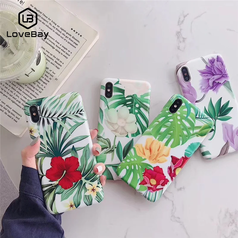 

Lovebay Phone Case For iPhone 6 6s 7 8 Plus X XR XS Max Beautiful Flower Leaf Colorful Floral Soft IMD For iPhone X Phone Case