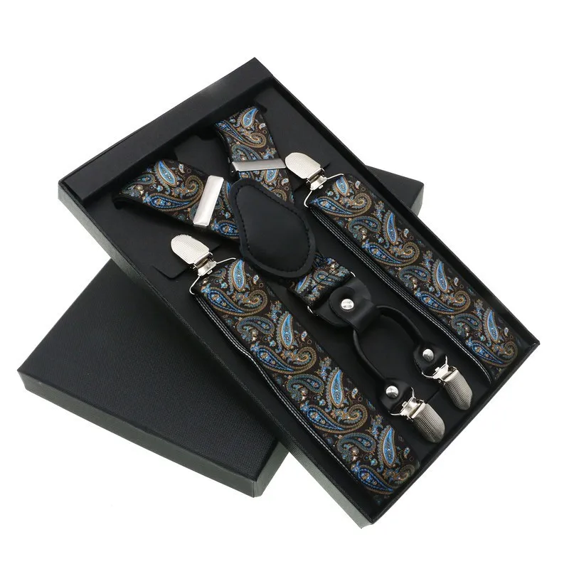

Men's Suspenders 4 Clip Cashew Pattern Suspenders Personalized Groomsmen Man For Pants Mens Trouser Strap Fashion Adjustable
