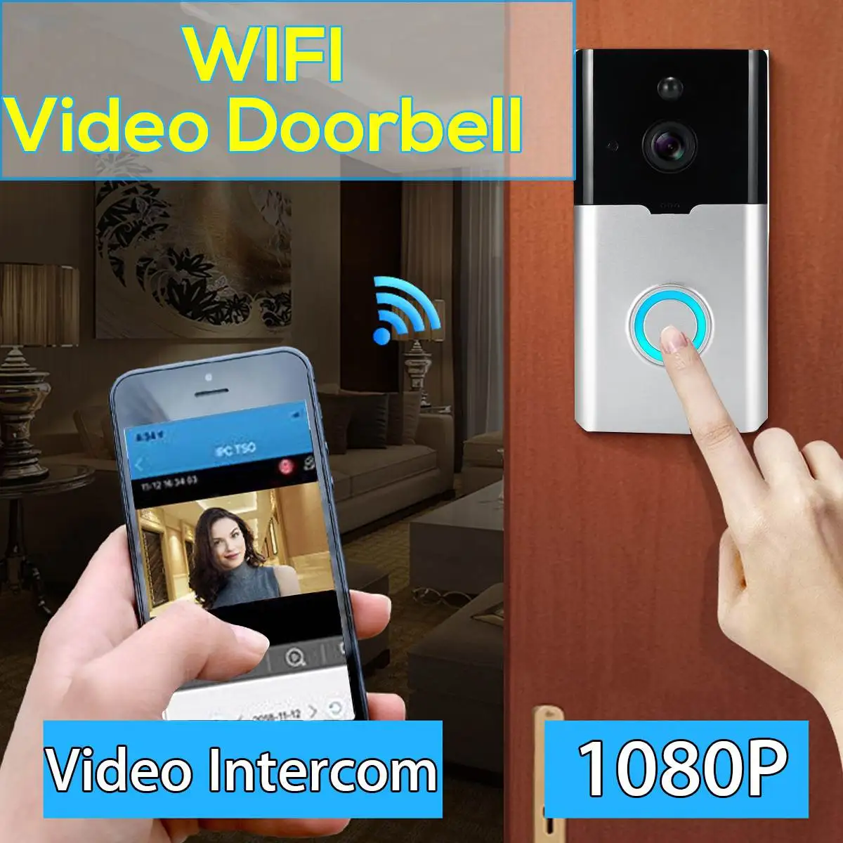 

Smart WiFi Doorbell Wireless 1080P Video Intercom Camera Phone Night Vison Security Door Bell + 2 x 18650 Batteries