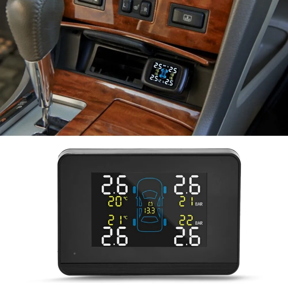 

Car TPMS Tyre Pressure Monitoring System Cigarette Lighter LCD Display w/4 External Sensors Ultra-light Sensor Design Car New