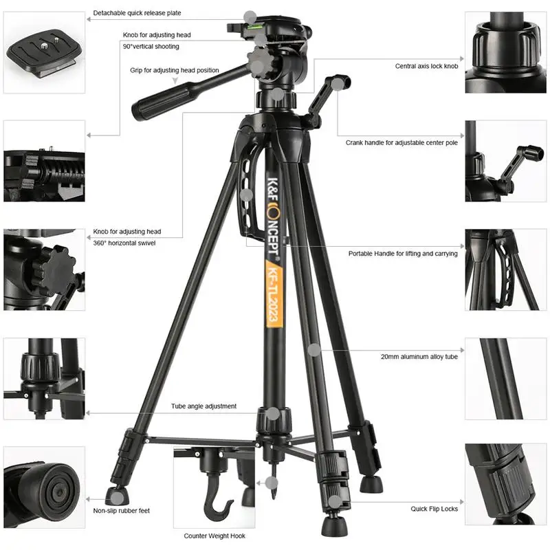 

TL2023 Tripod Lightweight Compact Aluminum DSLR Camera Tripod with 360 Panorama Ball Quick Release Plate for Travel Work