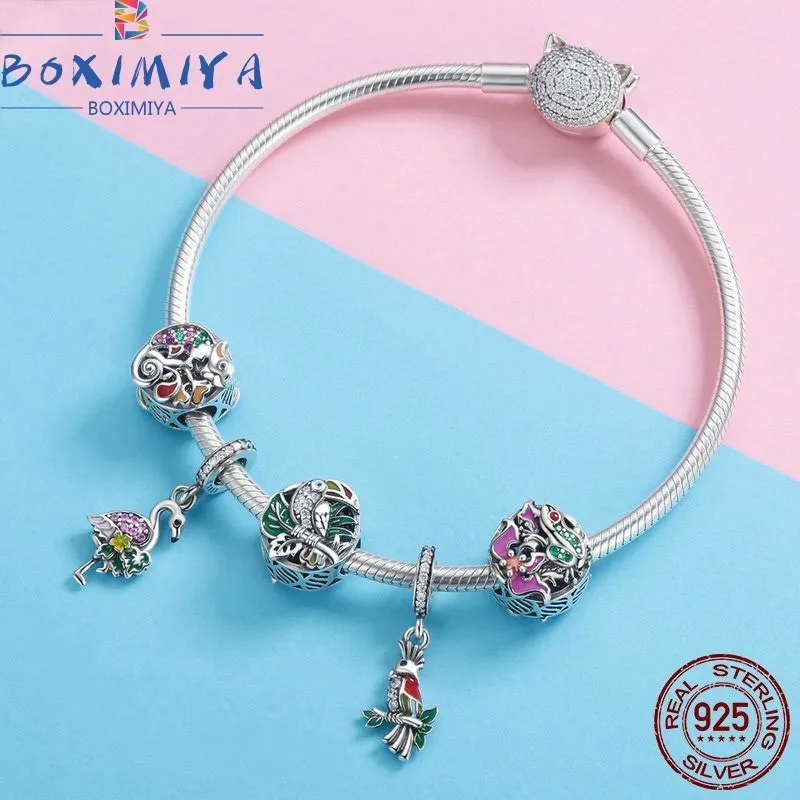 

BOXIMIYA Diy Fashion Harajuku S925 Beaded Sterling Silver Bracelet For Women Charms Silver 925 Original Boho Beaded Bracelet