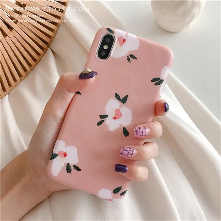 

Art Pink Retro Flowers Korean Phone Case For iPhone 7 7 Plus 6 6S 7 8 Plus X XS Cases Retro Soft Silicone Back Cover Coque