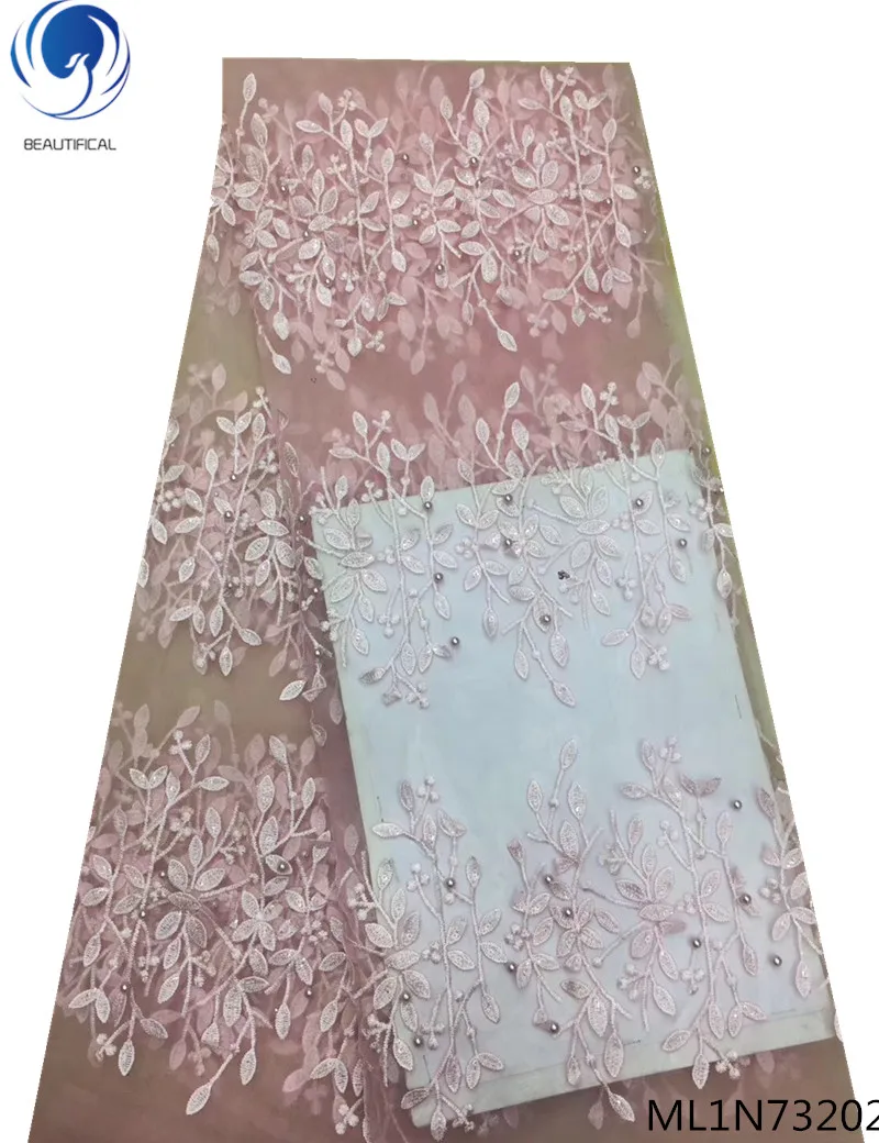 

Beautifical african fabrics lace with beads high quality Embroidered fabrics dress tulle french laces for wedding 5yards ML1N732