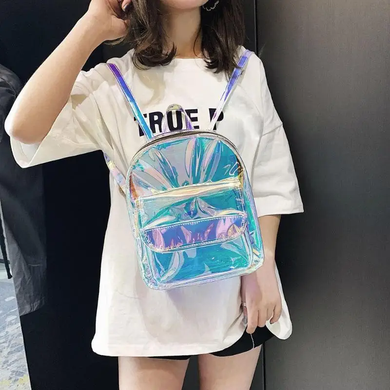 

Summer Clear Transparent Laser Travel Backpack Female Women Fashion Designer Teenager Travel School Backpack for Ladies Girls