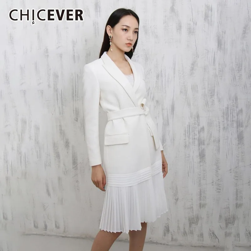 

CHICEVER Autumn Winter Women's Windbreaker Trench Coat Female Lapel Long Sleeve High Waist Lace Up Hem Pleated Windbreakers New