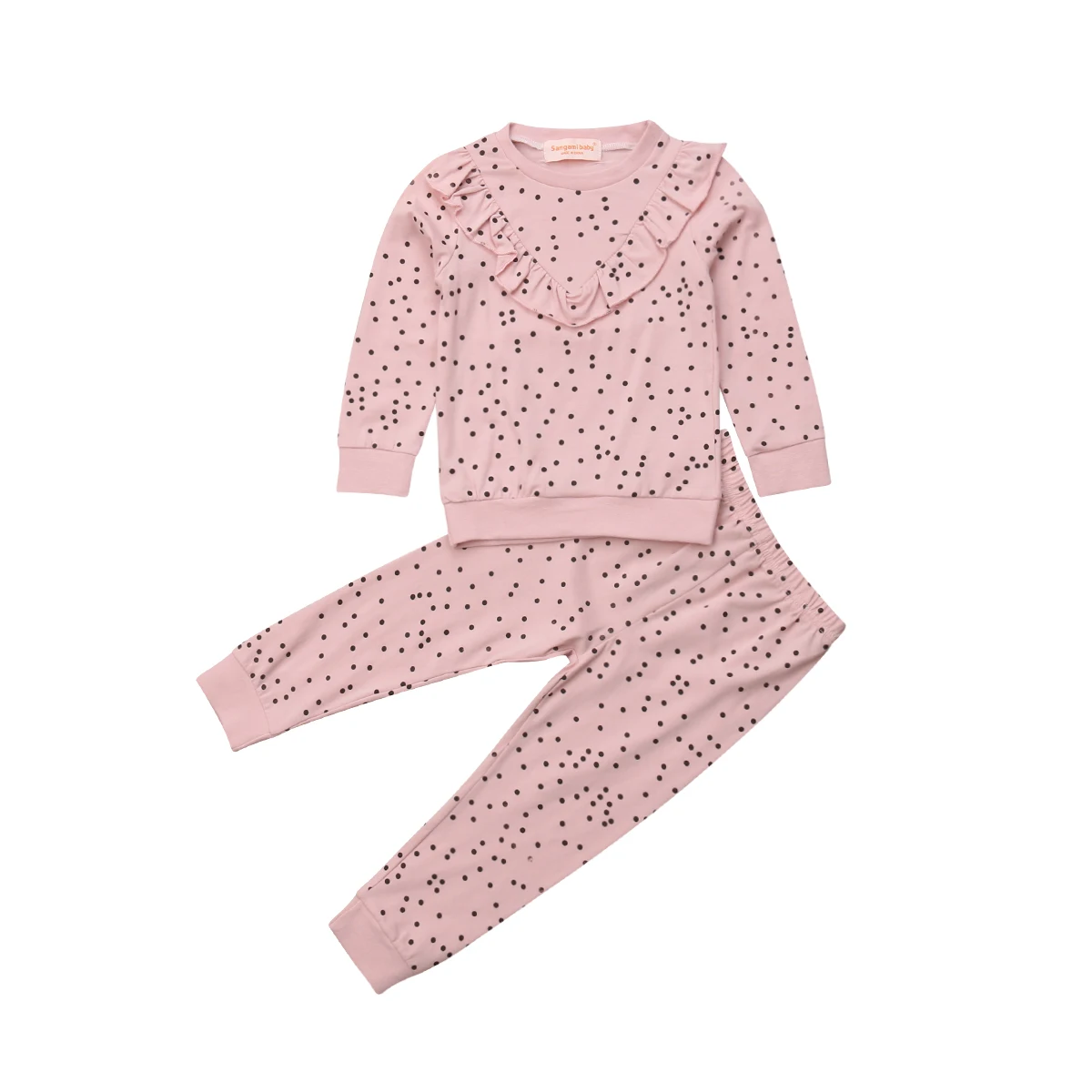 

Newborn Baby Girl 2PCS Fall Outfits Ruffle Dot Long Sleeve Tops+Pants Fashion Clothes Set 1-6T
