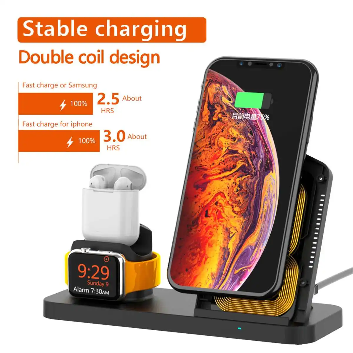 

10W Qi Wireless Charger For iPhone XS XR X8 for Apple Watch 4 3 2 for Airpods Fast Charging Holder Dock Pad For Samsung S9 S10E