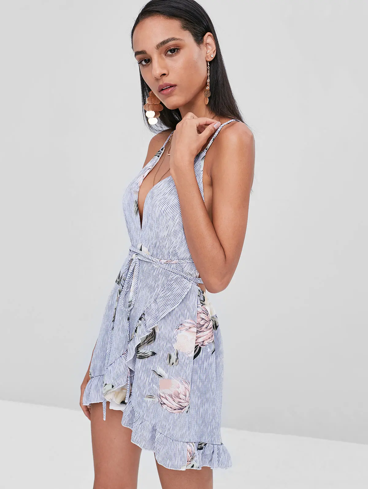 Mlide Women Spaghetti Strap Sweetheart Halter Neck Mini Dress Boho Floral Print Sleeveless Beachwear Dress