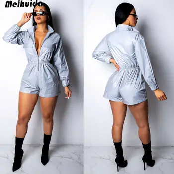

Women Spring Casual Reflective Zipper Long Sleeve Top Pants Sets 2019 Ladies Casual Club Jumpsuits 2 Styles