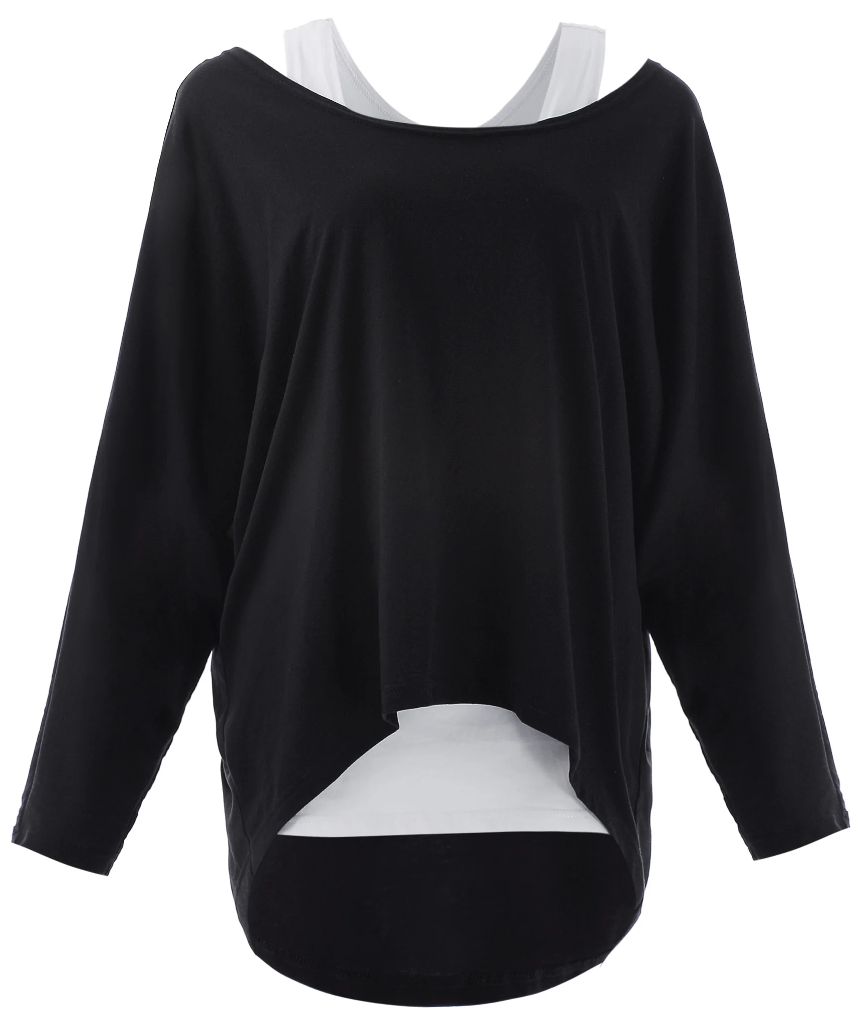 

2pcs Set Ladies Soft Casual Long Batwing Sleeve Loose Shirt 1*t-shirt+1*tank Top
