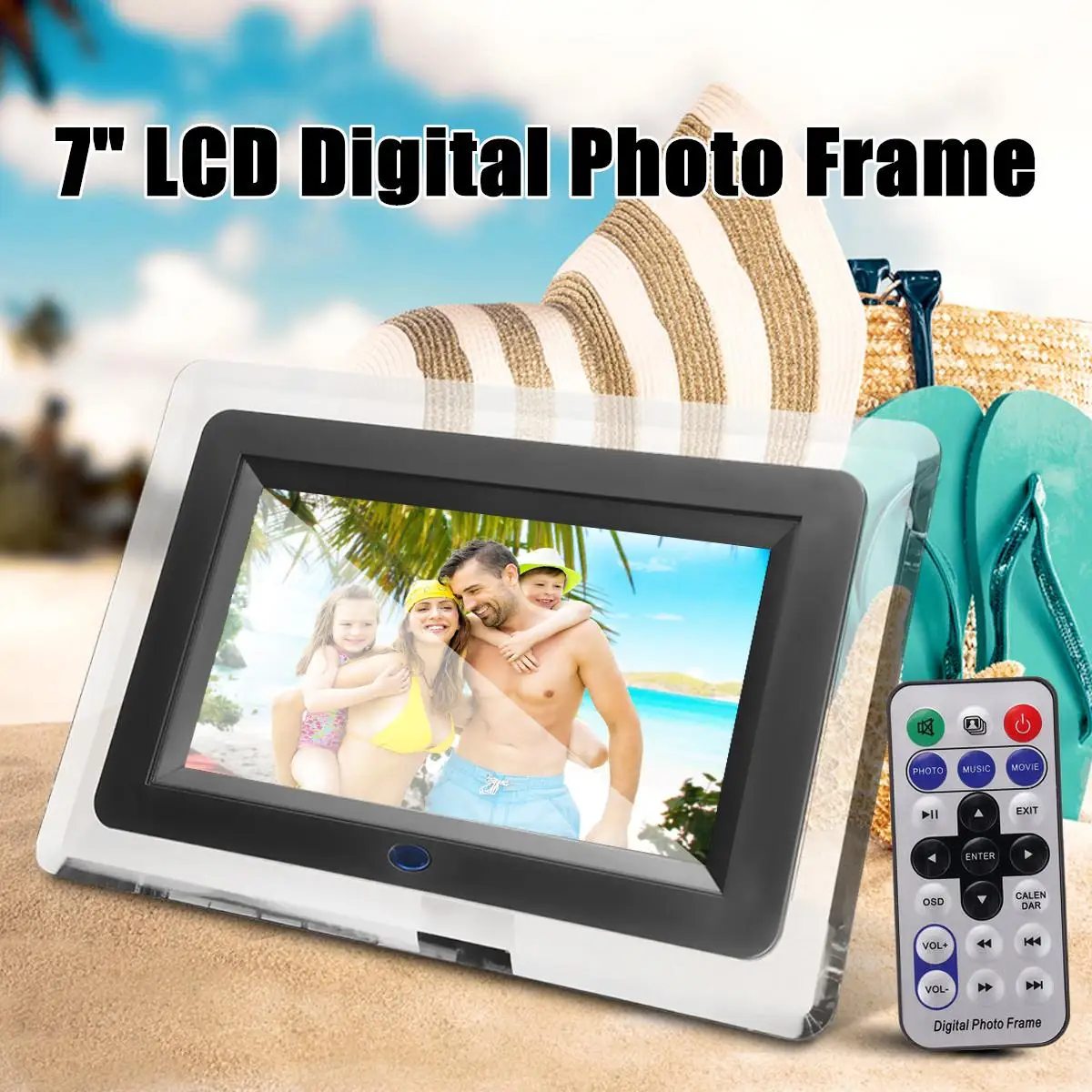 

Multi-functional 7 inch LCD Digital Photo Picture Frame Clock Music Movie Calendar Video Player Remote Control 23x16x3.5cm