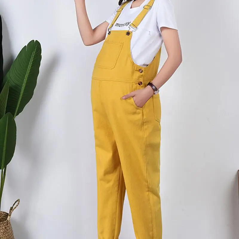 Yellow Spring And Autumn Fashionable Maternity Dress Loose Pregnant Women All-Matching Capri Suspender Trousers Bib Pants