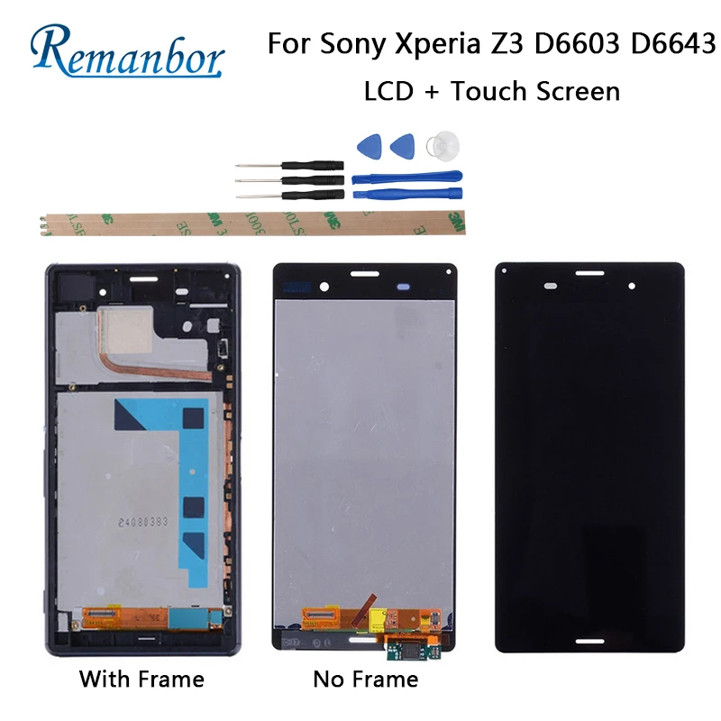 

Remanbor For Sony Xperia Z3 D6603 D6643 LCD Display + Touch Screen 5.2'' Assembly Repair Parts For Sony Xperia Z3 + Tools + Tape