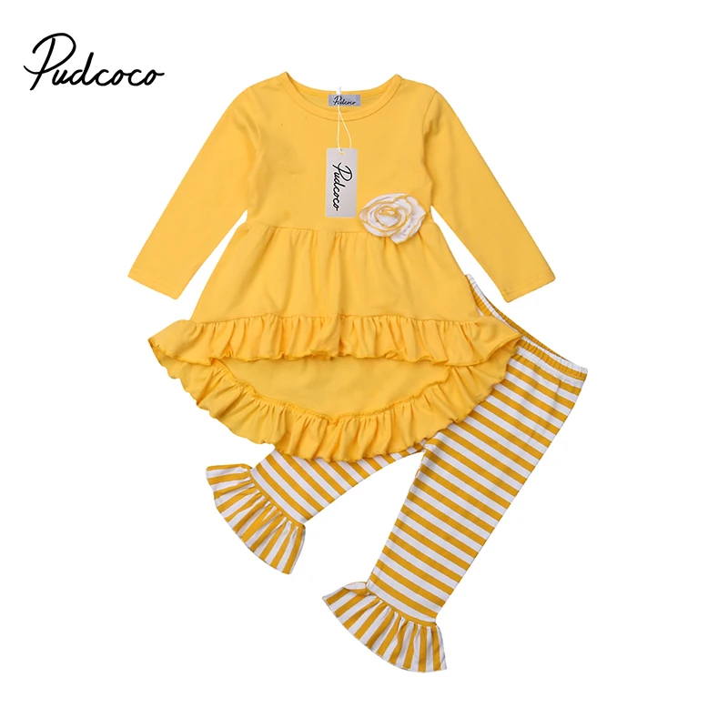 

Christmas Gift Toddler Baby Girls Tops Yellow ress Striped Pants Leggings Outfits Winter Cotton Clothes 2pcs
