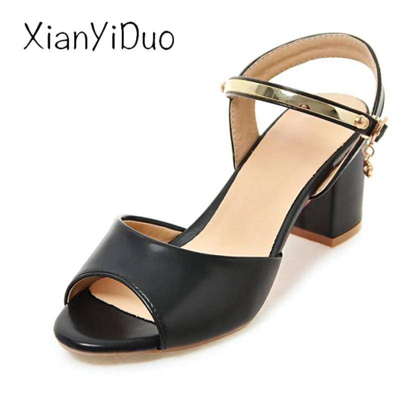 

2019 new Summer Women's shoes open toe high Heels block Cover Buckle crystal sandals White party fashion sexy plus size40-43 /F3
