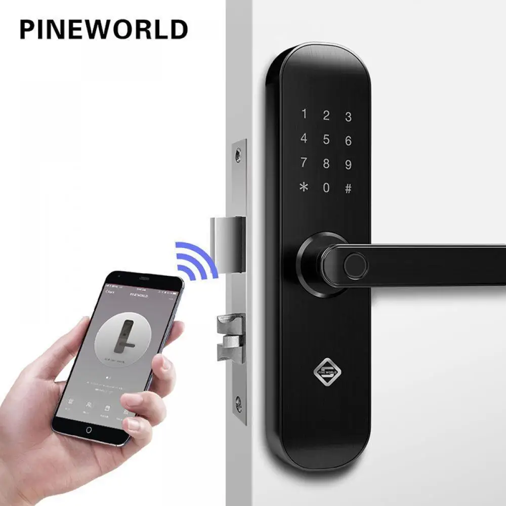 

PINEWORLD Q202 Biometric Fingerprint Lock Security Intelligent Lock WiFi APP Password RFID Unlock,Door Lock Electronic Hotels