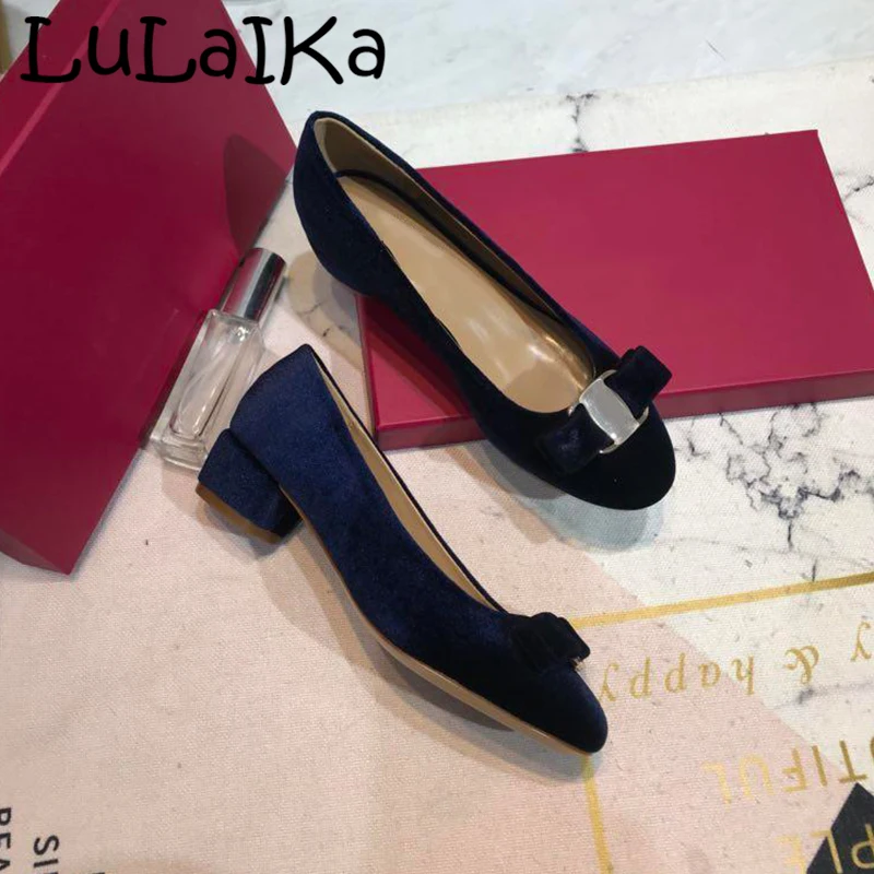

Fashion Metal Buckle Round Head Suede Woman Shoes 2019 New Brand Solid Color Bow Comfortable Lady Party Wedding Low Heels