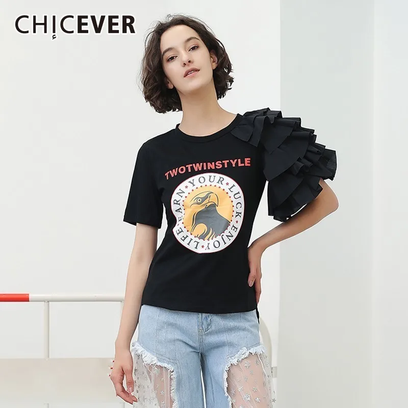Женская футболка CHICEVER белая с коротким рукавом и принтом|Футболки| |