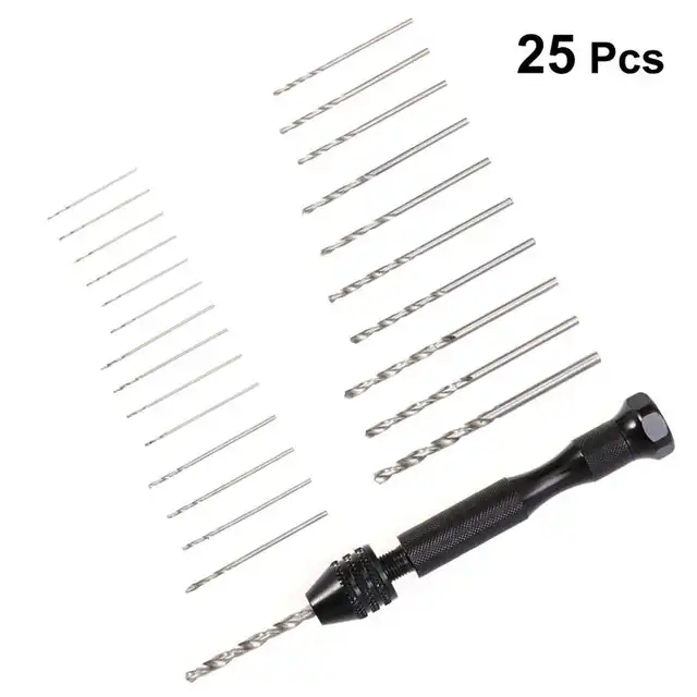 26PCS Pin Vise Hand Drill Set Holding 0.3-3.4mm Bits Swivel Head Pin Vise for Model Resin Jewelry Walnut Wood Craft