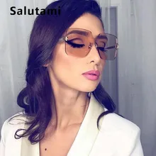 Новинка, модные квадратные прозрачные солнцезащитные очки без оправы, женские роскошные брендовые солнцезащитные очки ярких цветов, Женские винтажные большие оттенки коричневого цвета