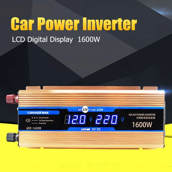 

Solar Power Inverter 1600W DC 12V to AC 220V LCD Digital Display 1600W Car Adapter Converter Modified Sine Wave USB Charger