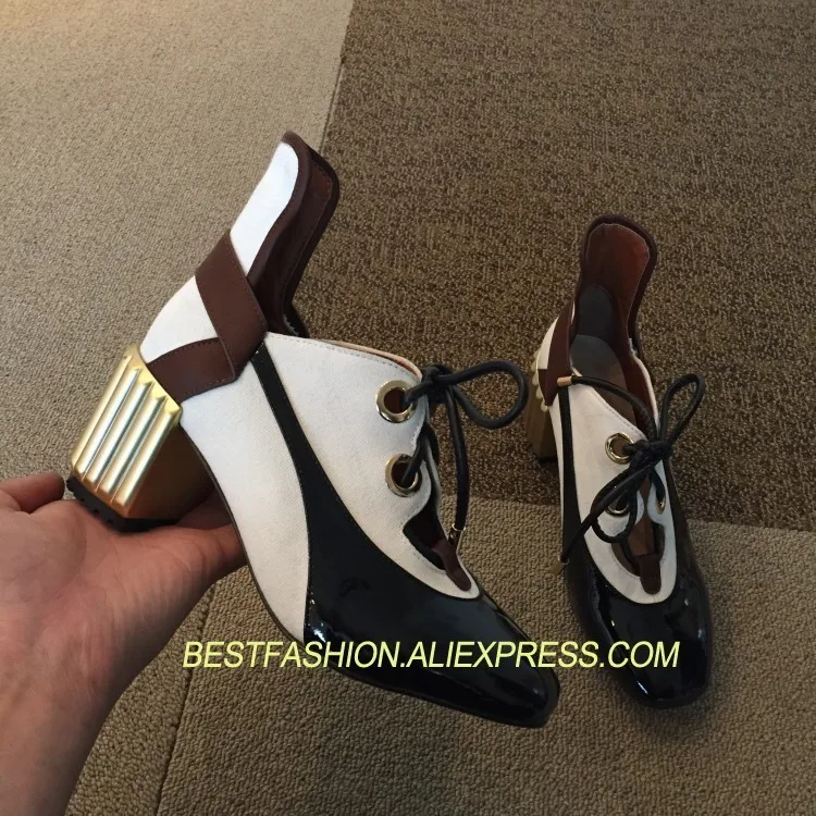 

New Spring Autumn Shoes Woman Lace Up Pumps Tide Vintage Square Toe Square Heels Designer Hollow Pumps Leather Woman Shoes
