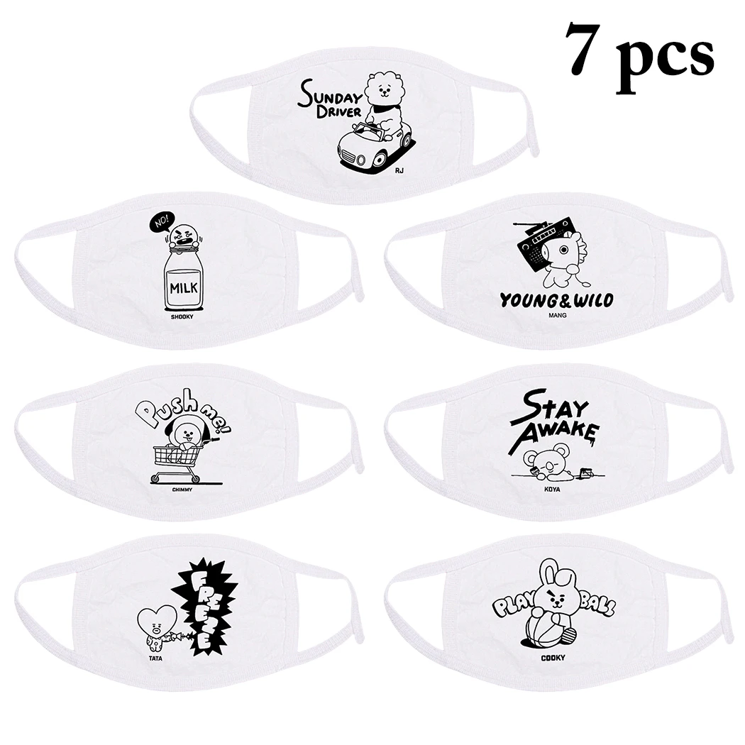 

7pcs Cotton Dustproof Mouth Face Mask Anime Cartoon Kpop Star Design Women Men Muffle Face Mouth Masks Dropshipping