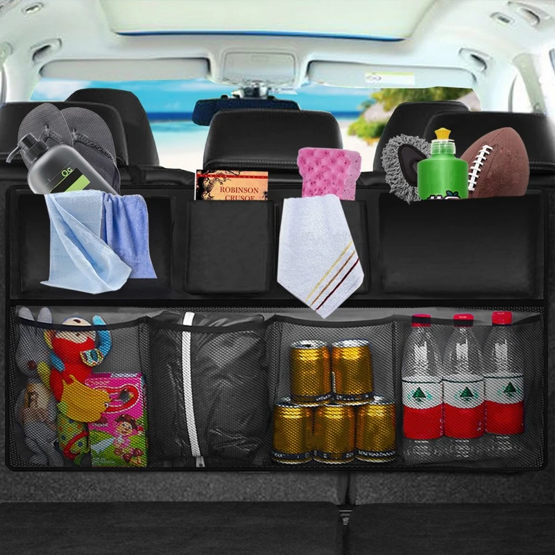 

JXLCLYL 600D Car Trunk Organizer Water Bottle Storage Bag Mesh Nets Double Thickening Universal Size Back Seat Hanging Pocket