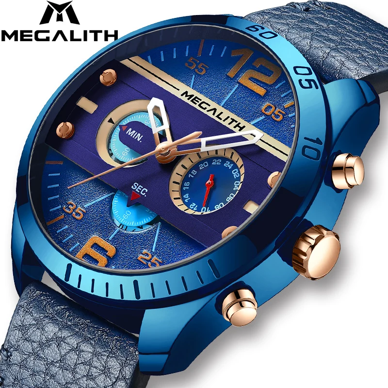 

MEGALITH Top Brand Sport Watches Men Fashion Military Waterproof Watch Leather Strap Quartz Wristwatches Male Clock Reloj Hombre