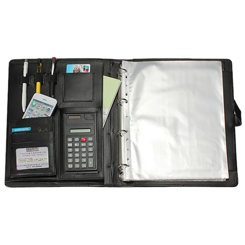 

Black A4 Executive Conference Folder Portfolio PU Leather Document Organiser Multifunction File Folder Office School Supply