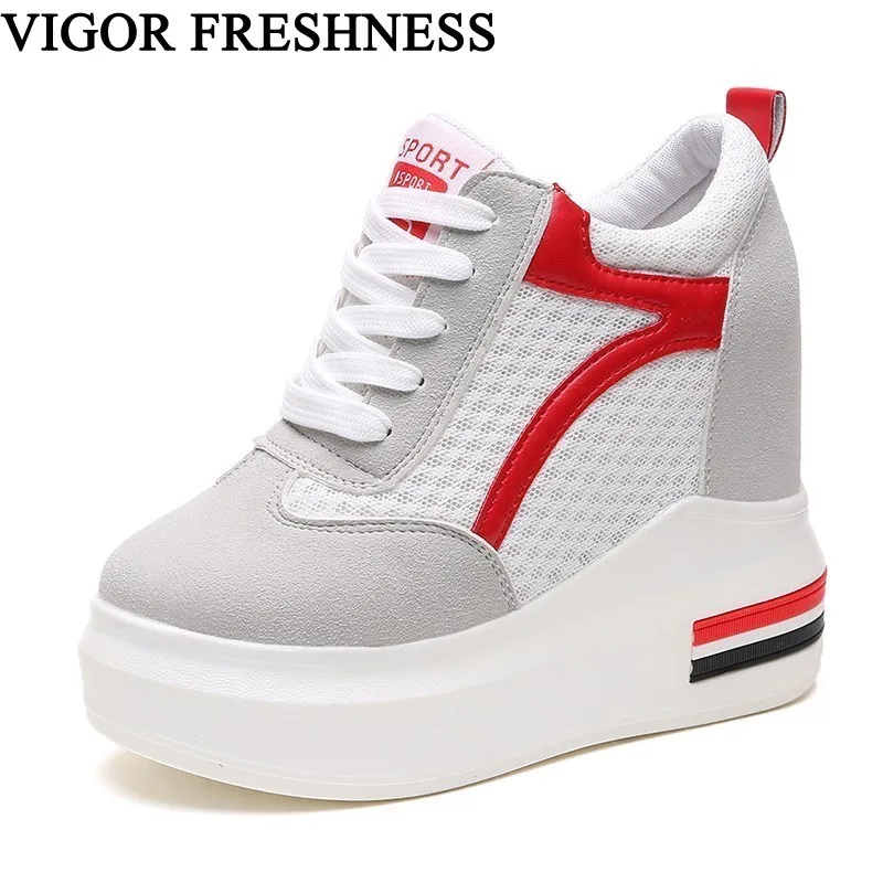 

VIGOR FRESHNESS Woman Shoes Autumn Mesh Spring Women Pumps High Platform Shoes Sneakers White Height Increasing Shoes WY75