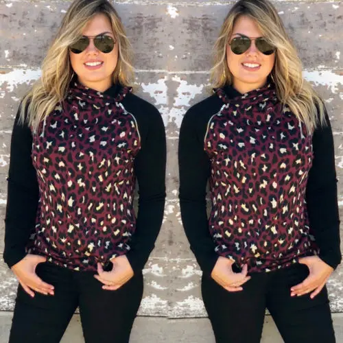 

NEW Women Warm Autumn Long Sleeve Hoodie Leopard Print Sweatshirt Loose Pullover Top