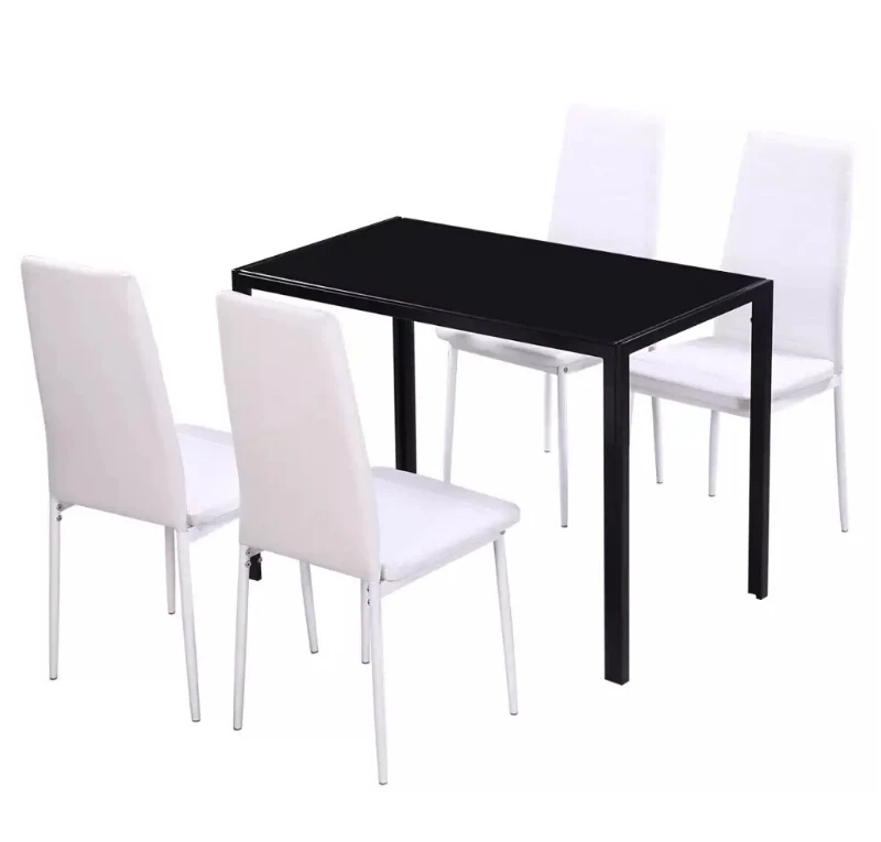 VidaXL 5 قطعة. طقم طاولة عشاء الأسود والأبيض طاولة من الزجاج المقسى أعلى 1 أسود الكراسي طاولة و 4 الأبيض قطع أثاث لغرفة الطعام