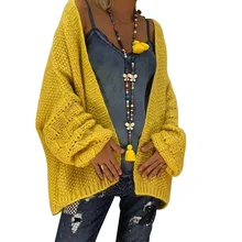 Теплый Зимний вязаный кардиган повседневное вязаное пальто Для женщин Свободные Твердые Цвет открытым спереди и длинными рукавами Мода негабаритных Верхняя одежда