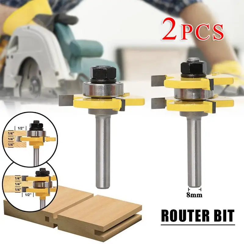 

2pcs T Type 1/2 Trimming Knife Milling Cutter Three-Teeth Tool Professional Woodworking Wood Carving Tool Alloy Milling Cutters