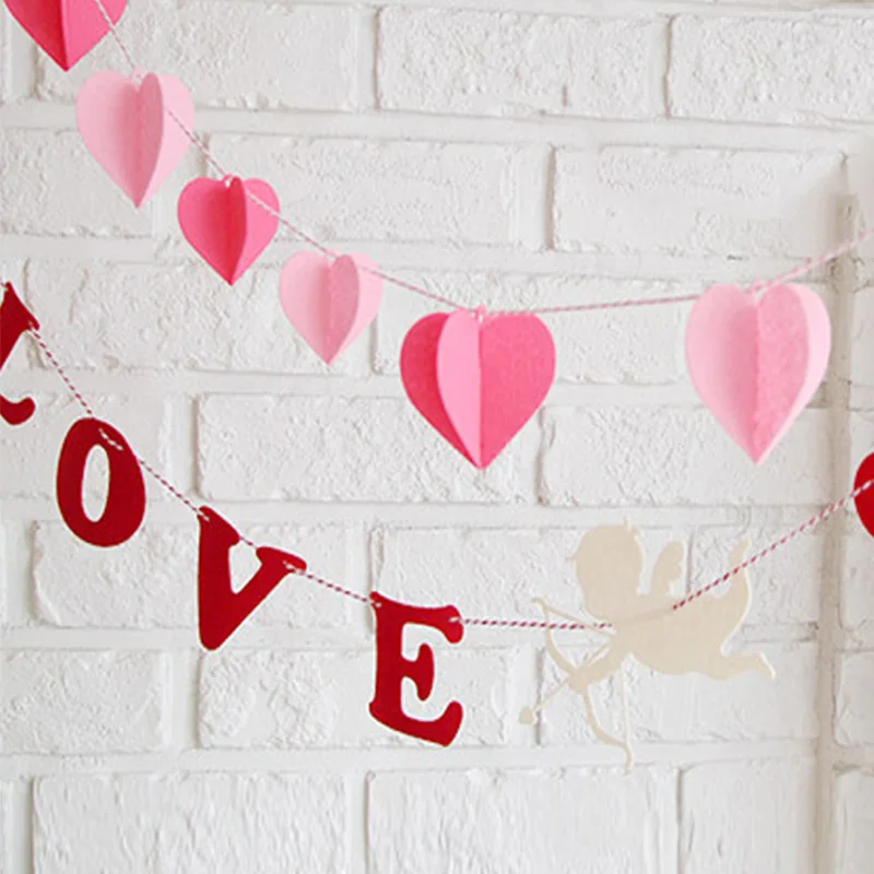 

Valentine's Day Wedding Party Decoration Banner 3D Heart I Love You Flags Bunting Party Suppliers Banner Hanging Ornaments Decor