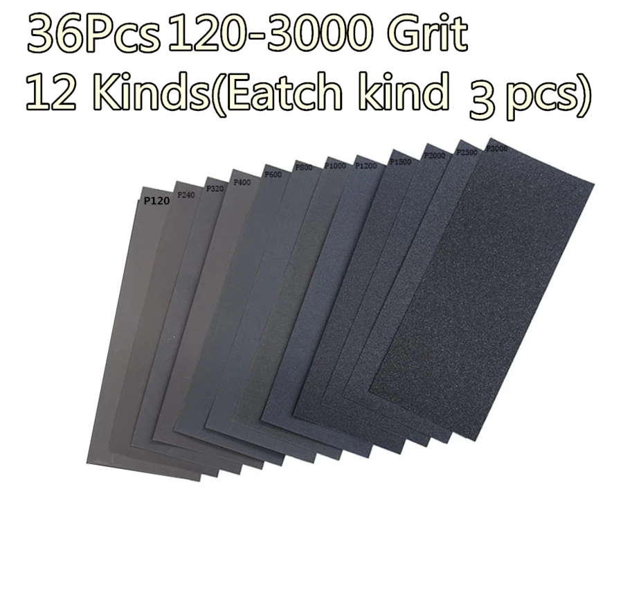 

36Pcs/Set Wet Dry Sandpaper 120-3000 Grit Assortment Abrasive Sanding Paper