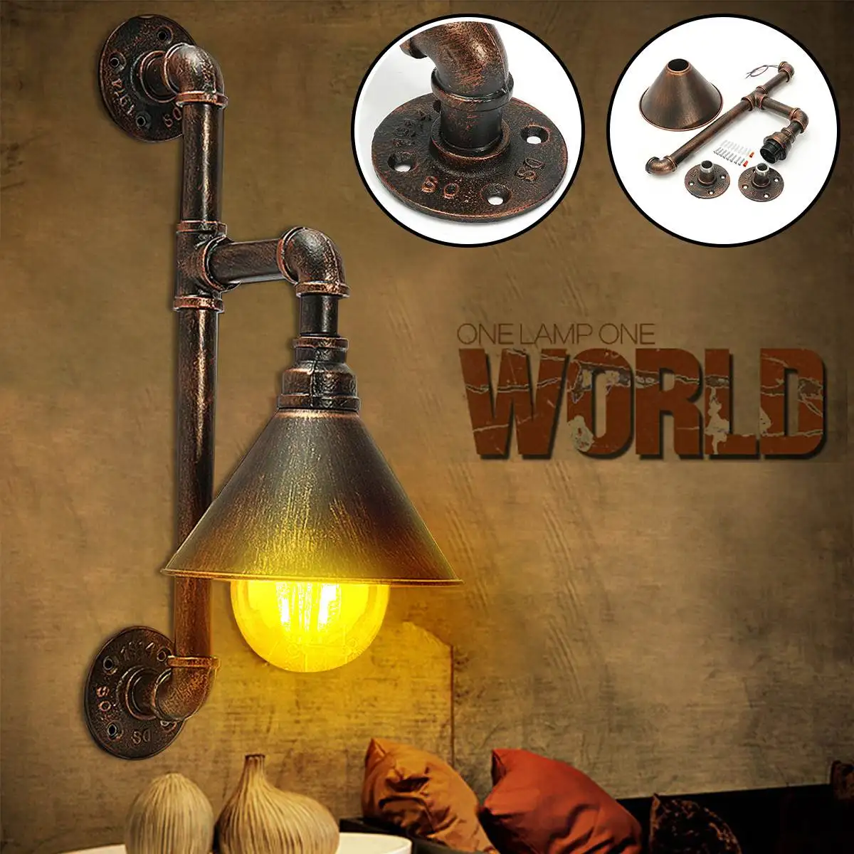 

Retro Steampunk Wall Lamp Iron Water Pipe Loft Lamp for Hallway Living Room Bedroom Restaurant Bar Outdoor Indoor Lighting