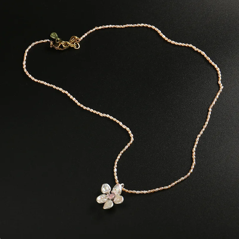 

Free shipping Natual peals cherry blossom necklace