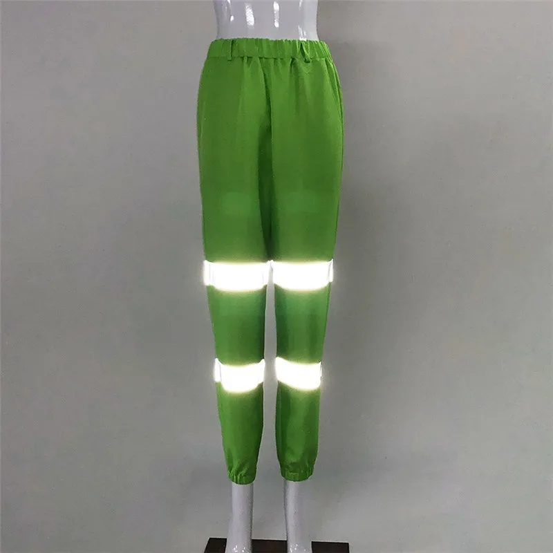 MEIYANGYOUNG Fluorescent Green Patchwork Reflective Pants 2019 New Arrival Women Pants Fashion High Waist trousers Sweatpants MEIYANGYOUNG Fluorescent Green Patchwork Reflective Pants 2019 New Arrival Women Pants Fashion High Waist trousers Sweatpants