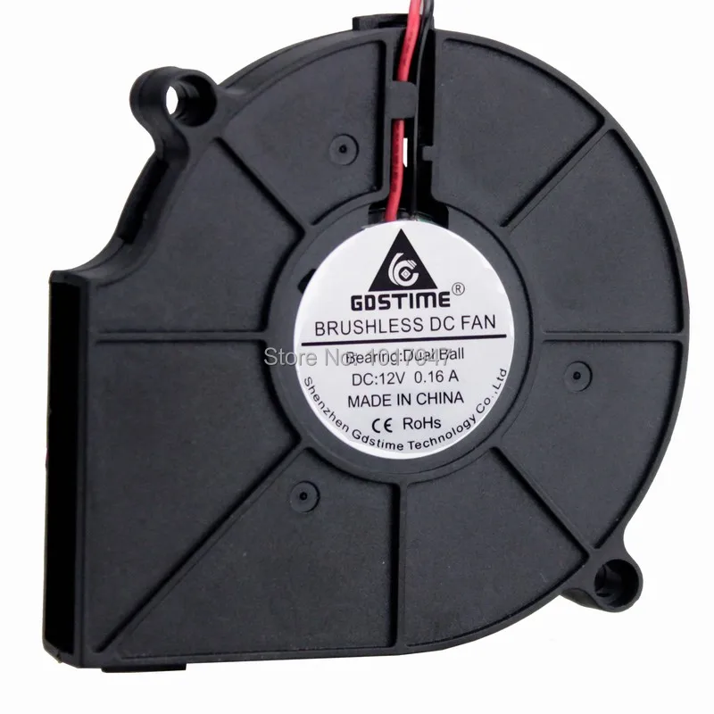 

5 шт./партия, бесщеточный вентилятор Gdstime 7,5 см 75 мм x 15 мм 12 В постоянного тока, центробежный охлаждающий вентилятор, 2-контактный шарик