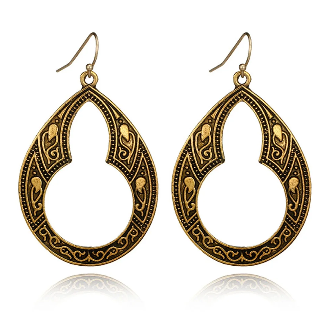 

Bohemian Silver/Bronze/Black Hollow Geometric Alloy Drop Earring For Women Retro Ethnic Carved Flower Dangle Earring Jewelry