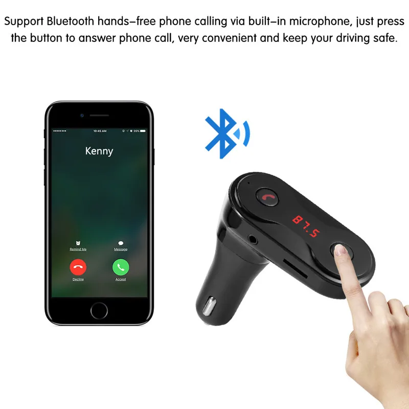 

Hands Free Wireless Bluetooth FM Transmitter + AUX Modulator Car Kit MP3 Player TF SD USB LCD Car Accessories