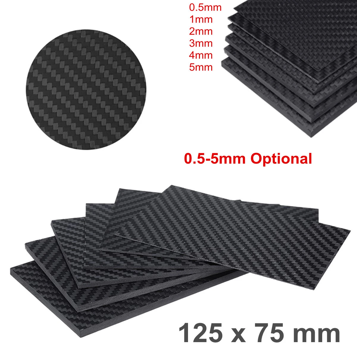 125x75x 0.5-5 mm Black Carbon Fiber Plate Panel Sheet Board Twill Matte   UK UK