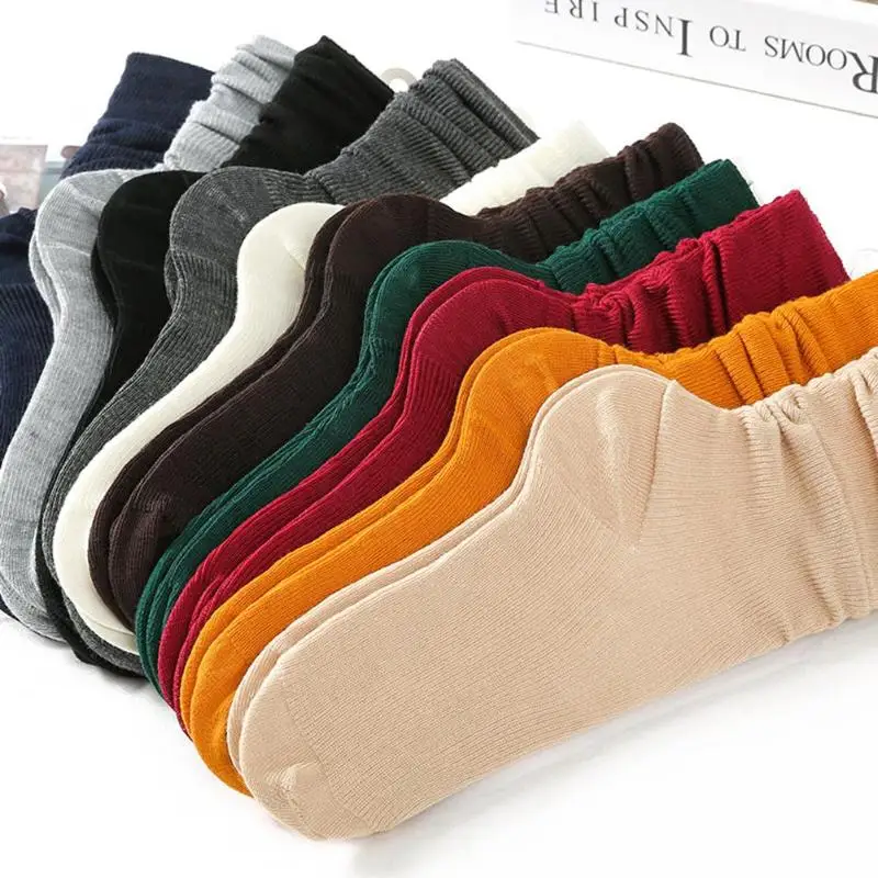 Soft Cotton Socks Winter Autumn Women Girls Solid Color Casual Fashion