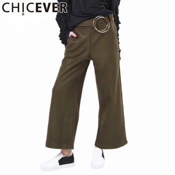 

CHICEVER Autumn Winter Velvet Trousers for Women Lace up Wide Leg Pants Female Palazzo Bottoms Casual Clothes Korean Large Sizes