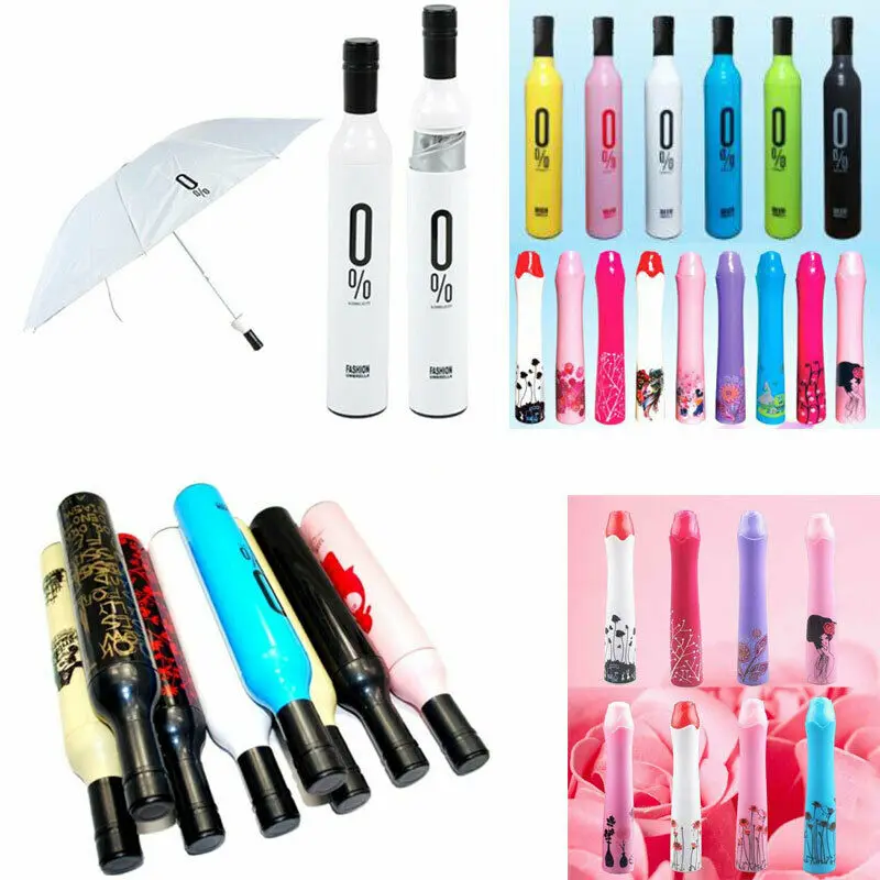 

Creative Rose Flower Vase Handle Umbrella Outdoor Travel Portable Wine Bottle Shape Folding Umbrella Rain Gear Umbrellas