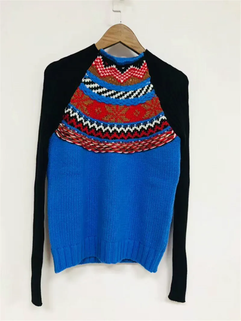 2019 Spring France Style Women Blue Striped Knit Sweater Pullover